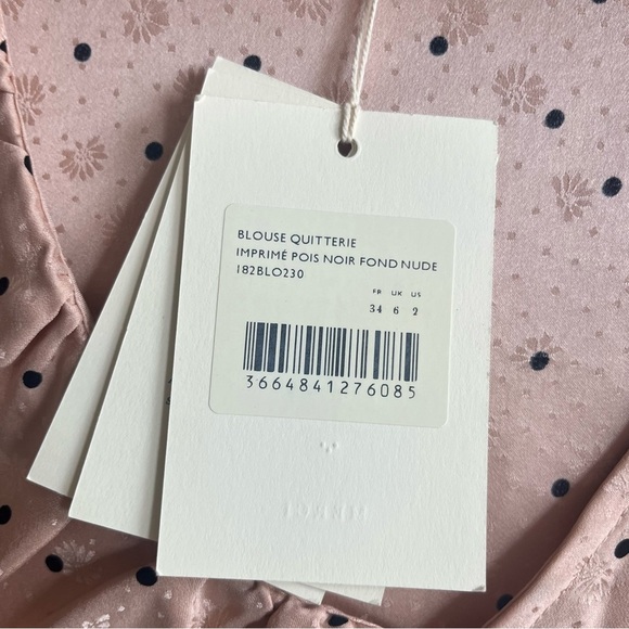 Sezane NEW Quitterie Silk 3/4 Sleeves Blouse in Nude Black Polka Dots in 33/2US - Picture 6 of 16